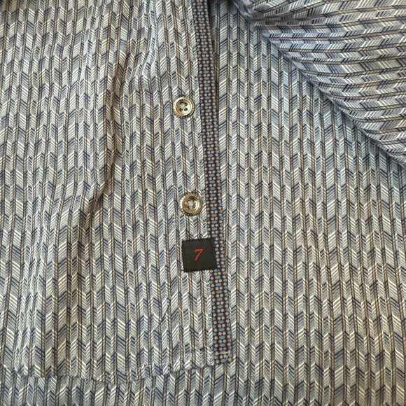 7 Downie St Button Down Shirt Mens Size 4 Large Flip Cuff Geometric Blue - Picture 5 of 7